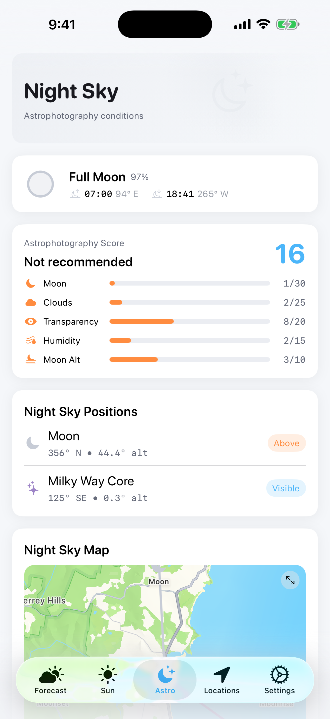 Night sky astrophotography