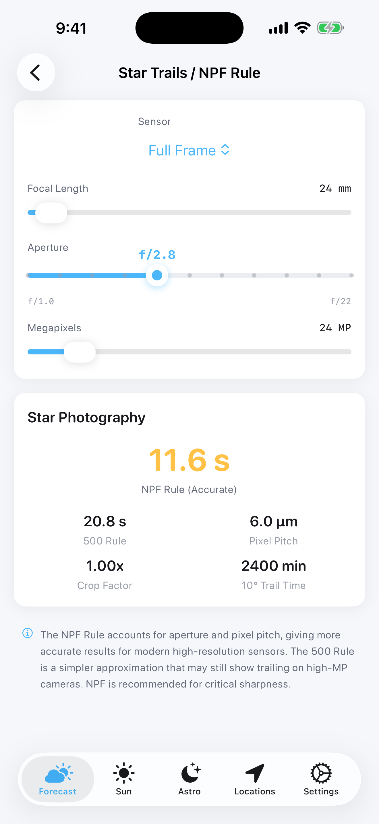 Star trails calculator